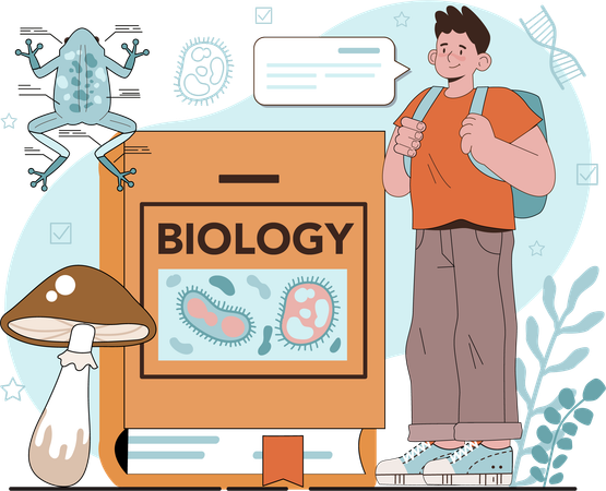 Boy studying biology  Illustration