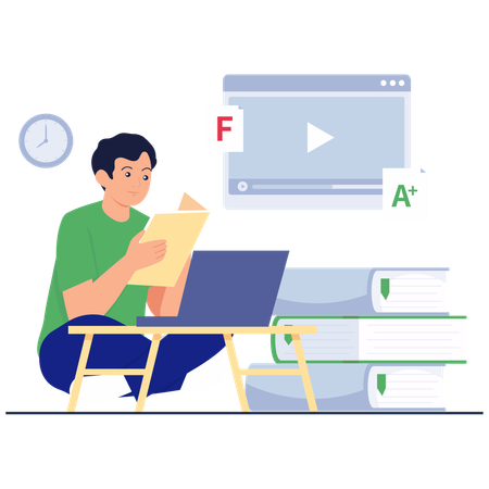 Boy Studying for Better Grades  Illustration