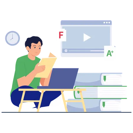 Boy Studying for Better Grades  Illustration