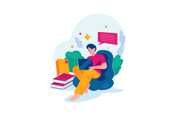 Boy studying from home  Illustration