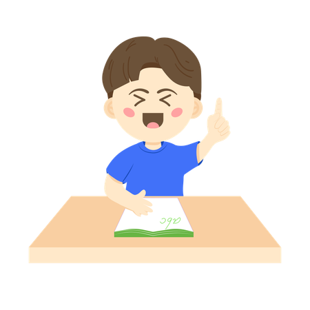 教室で勉強する少年  イラスト