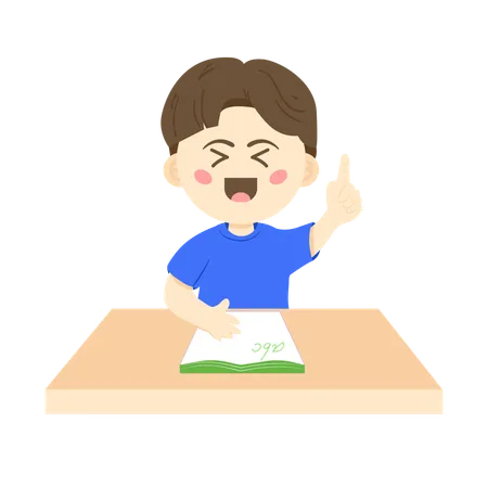 教室で勉強する少年  イラスト