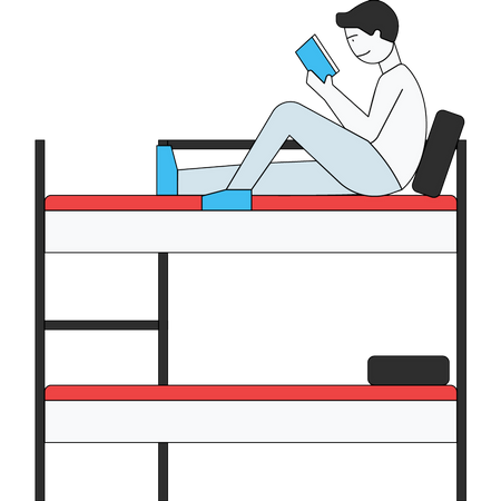 Boy studying in hostel room  Illustration