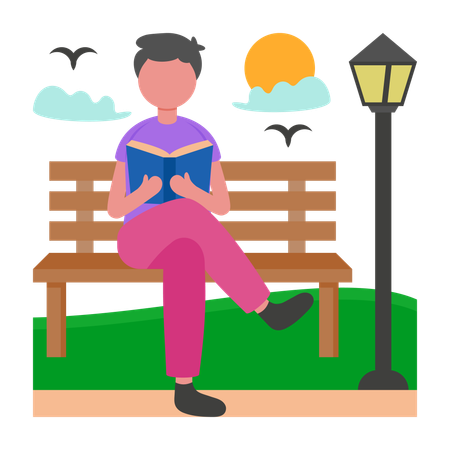 Boy Studying in park  Illustration
