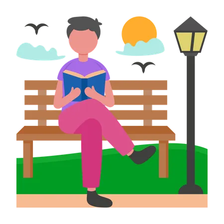 Boy Studying in park  Illustration