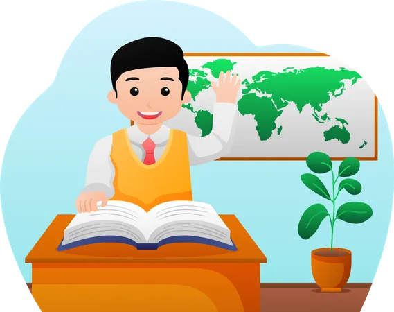 Boy studying in school  Illustration