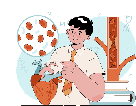 Boy studying on blood cell  Illustration
