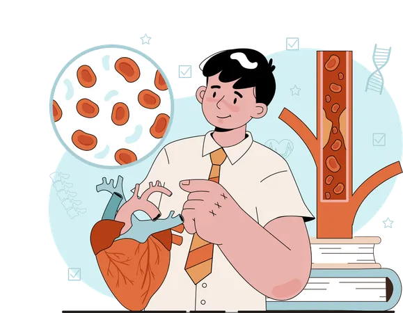 Boy studying on blood cell  Illustration