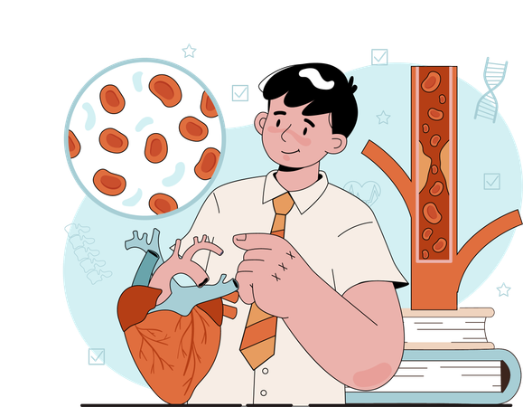Boy studying on blood cell  Ilustração