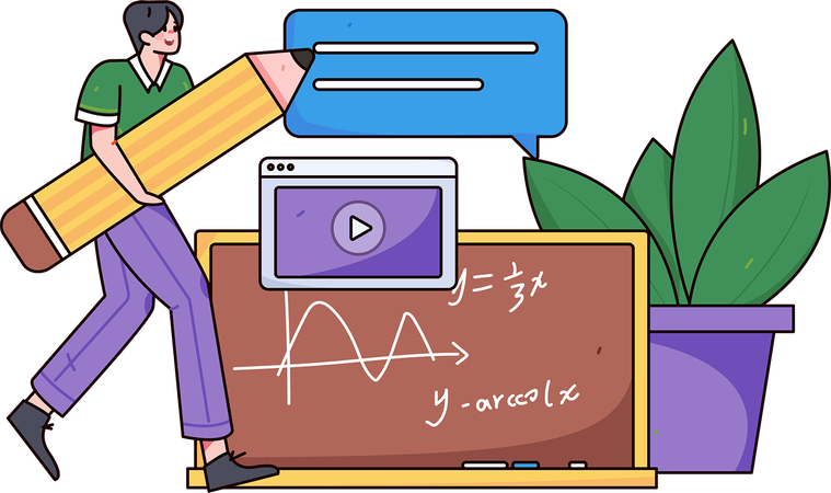 Eラーニングプラットフォームで勉強する少年  イラスト