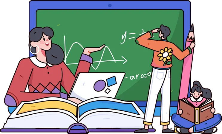 Eラーニングを使って勉強する少年  イラスト