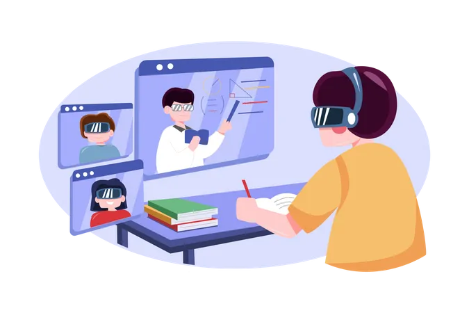 Boy studying using VR  Illustration