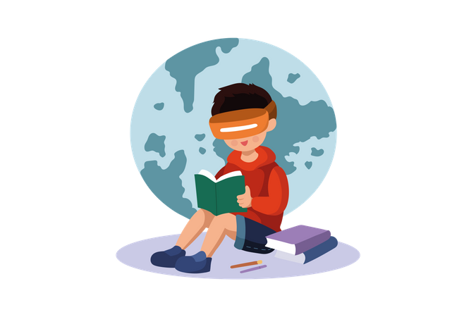 Boy studying using VR tech  Illustration