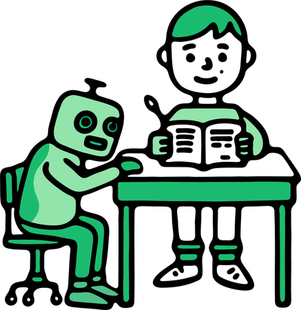 Boy studying with robot  Illustration