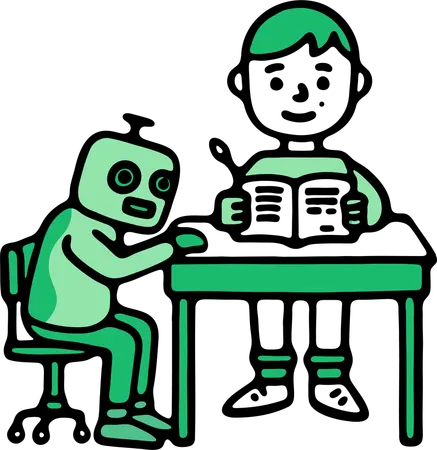 Boy studying with robot  Illustration