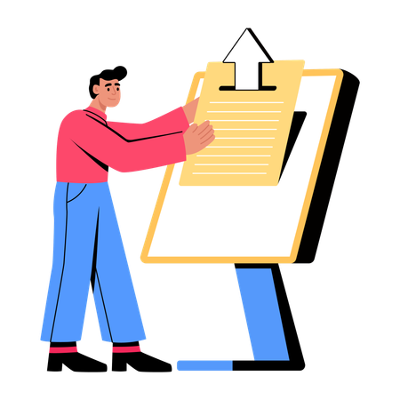 Boy submitting online resume  Illustration