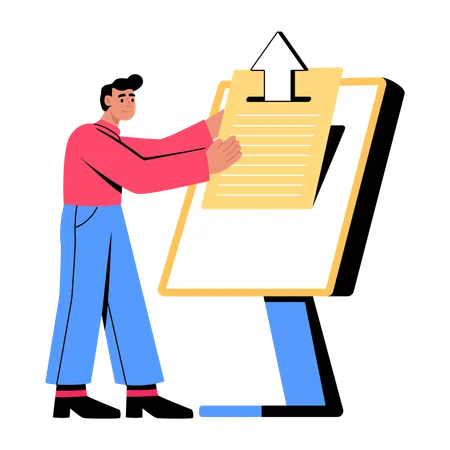 Boy submitting online resume  Illustration