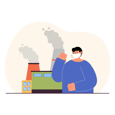 Boy suffer from harmful gases released from industries Illustration
