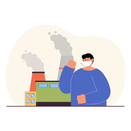 Boy suffer from harmful gases released from industries Illustration