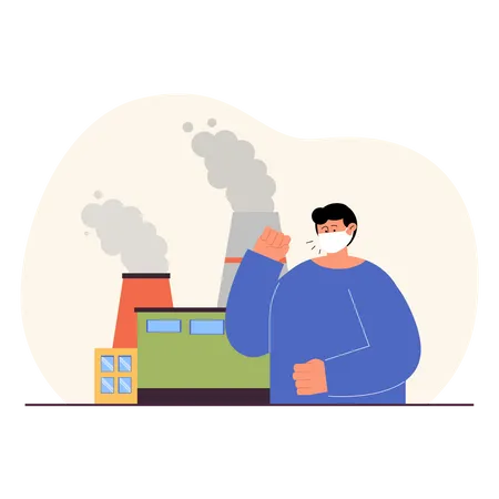 Boy suffer from harmful gases released from industries  Illustration