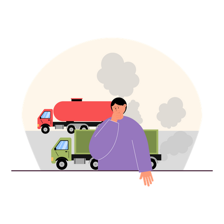 Boy suffering from gas released from vehicles  Illustration
