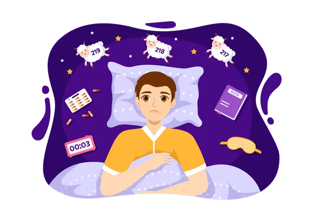 Boy suffering from sleep disorder  Illustration