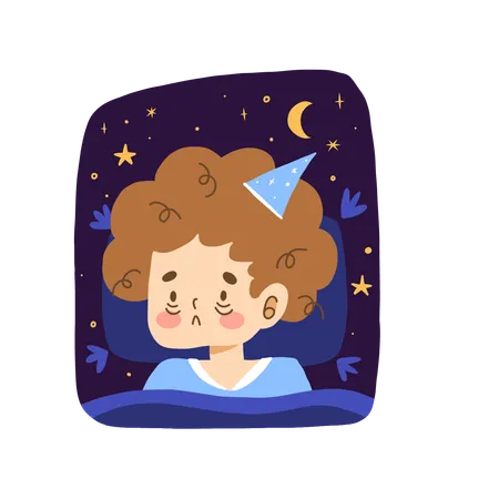 Boy suffers from insomnia  Illustration