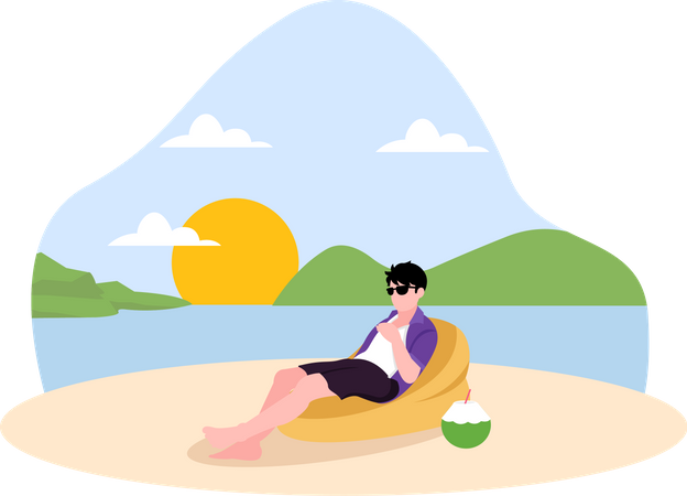 Boy sunbathing  Illustration