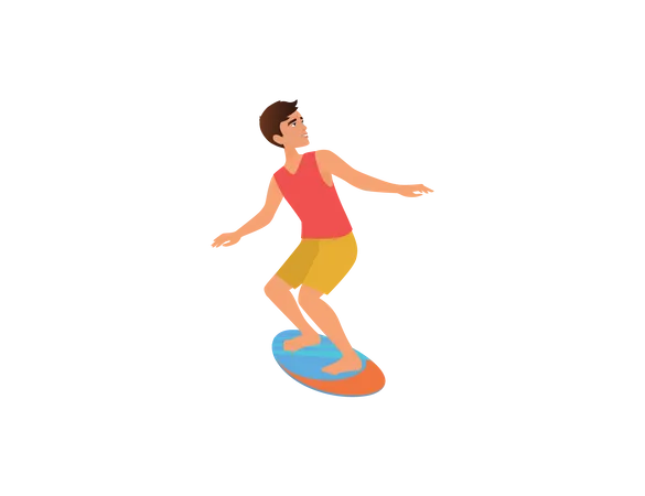 Boy surfing at beach  Illustration