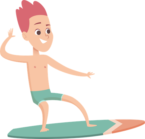 Boy surfing in sea  Illustration