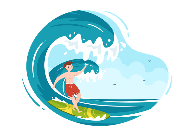 Boy surfing in sea  Illustration