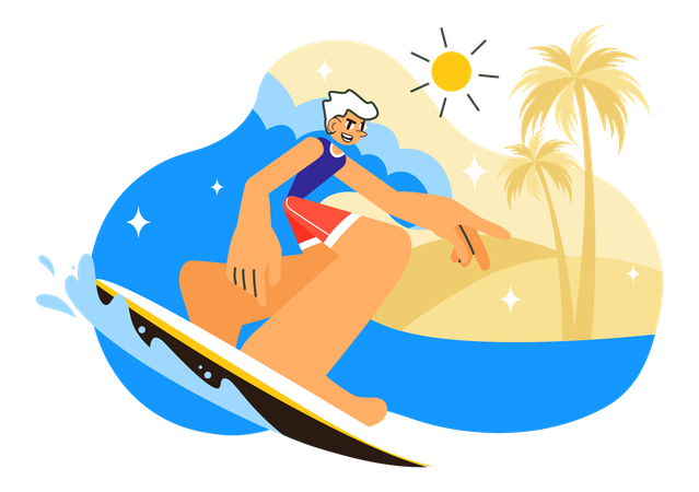 Boy surfing in summer  Illustration