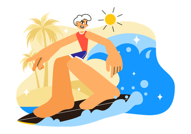 Boy surfing in summer  Illustration