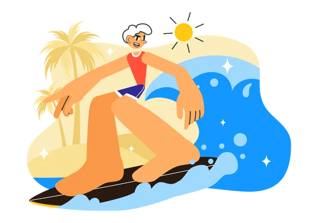 Boy surfing in summer  Illustration
