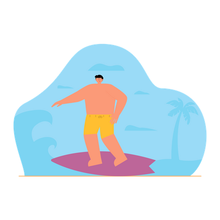 Boy surfing using surfboard Illustration