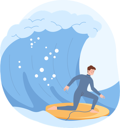 Boy surfing waves  Illustration