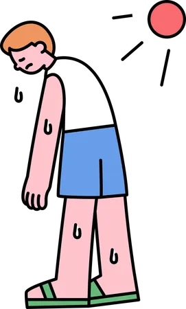 Boy sweating due to extreme heat  Illustration