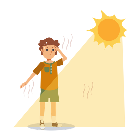 Boy sweating under burning sun  Illustration