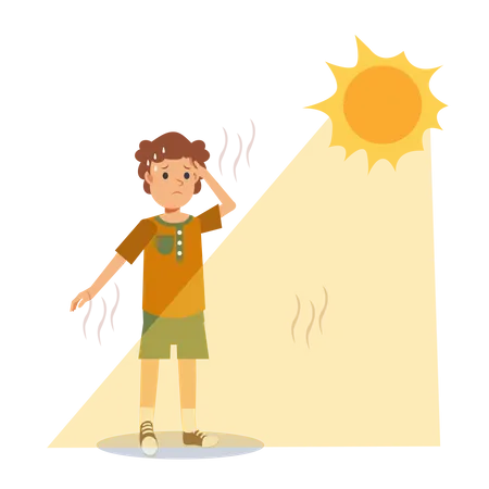 Boy sweating under burning sun  Illustration