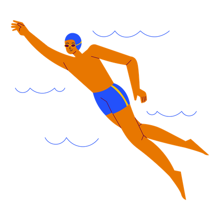 Boy Swimming In Water  Illustration