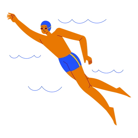 Boy Swimming In Water  Illustration