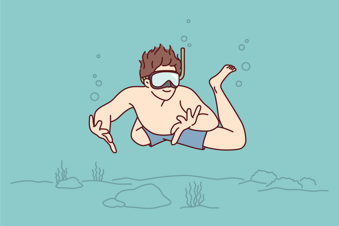 Boy swimming underwater  Illustration