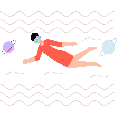 Boy swims wearing VR glasses Illustration