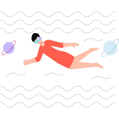 Boy swims wearing VR glasses Illustration