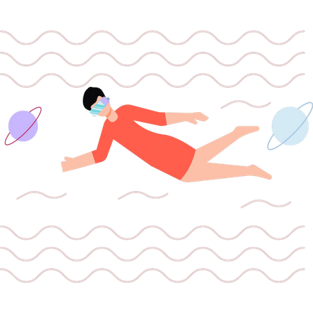 Boy swims wearing VR glasses  Illustration