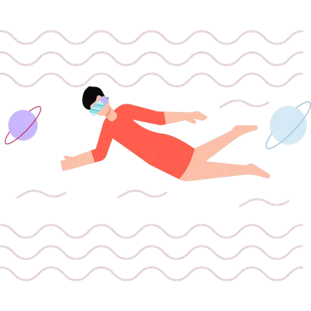 Boy swims wearing VR glasses  Illustration