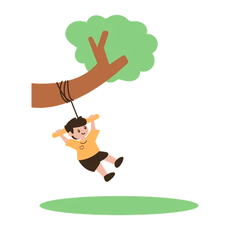 Boy swinging on tree  Illustration