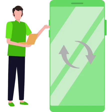 Boy syncing mobile phone  Illustration