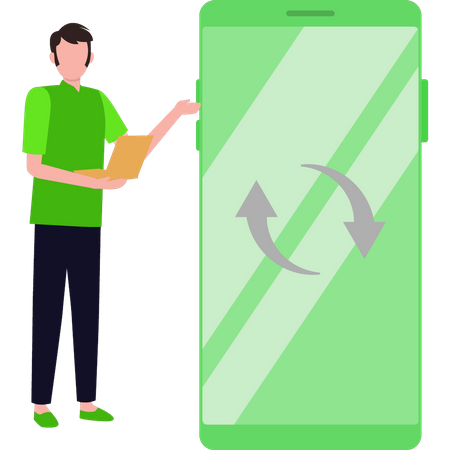 Boy syncing mobile phone  Illustration