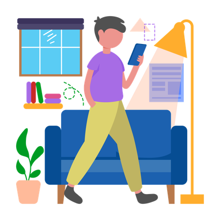 Boy Take calls while mobile  Illustration